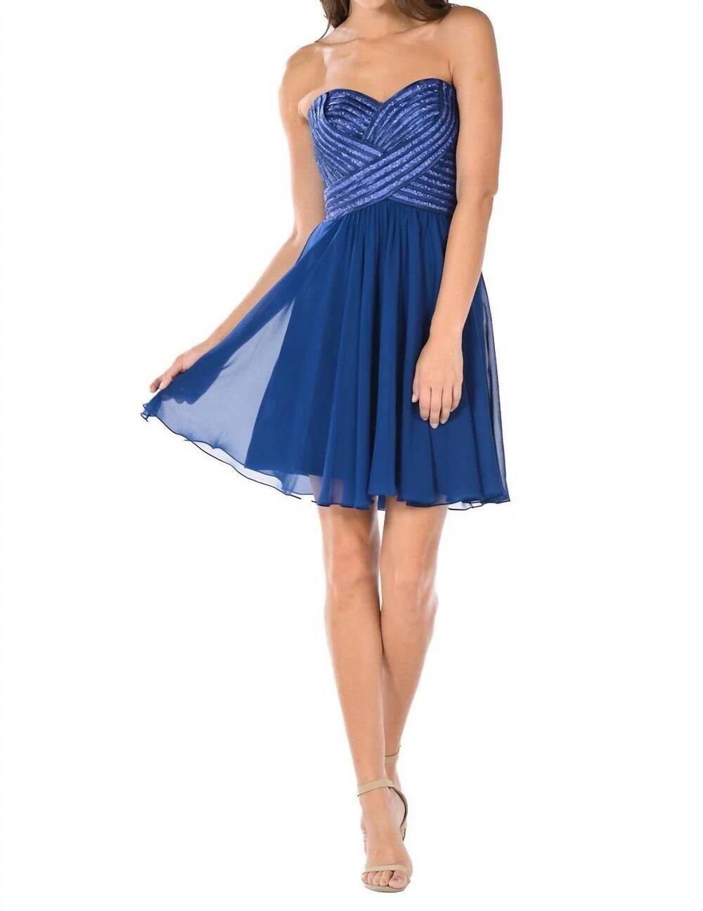 NEW POLY USA sequined top short strapless dress in navy